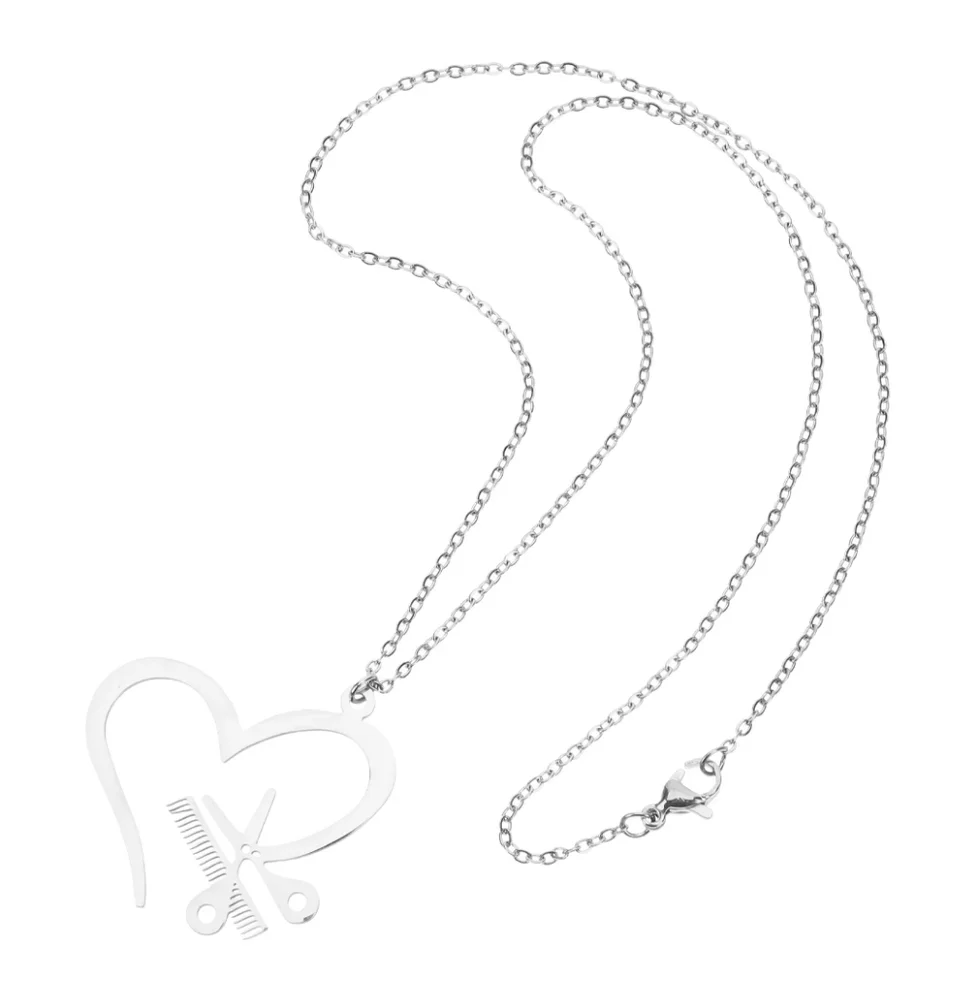 Hairdresser Salon Tools Scissor & Comb Heart Pendant‎ Hairstylist Salon Necklace